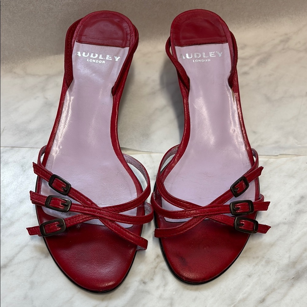 Vibrant Red Heeled Shoes with Strappy Design